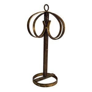 Vtg Free-Standing Metal Towel Holder Wrought Iron‎ Gold Finish Rope Design